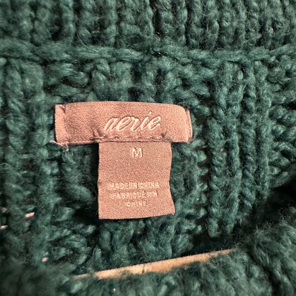 Aerie Linden Emerald Green Cable Knit Crewneck Pullover Sweater Womens Medium - Picture 10 of 10